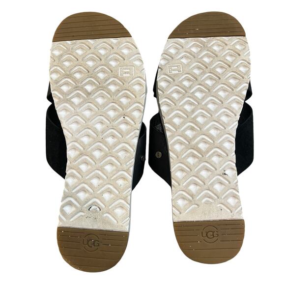 UGG Kari Sandals Womens Size 8 Black Leather Suede Leisure Summer‎ Vacation - Picture 10 of 11